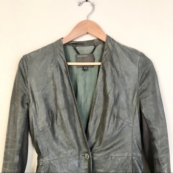MUUBAA Shaula Leather Blazer Jacket in Metallic Grey Green - Picture 5 of 14